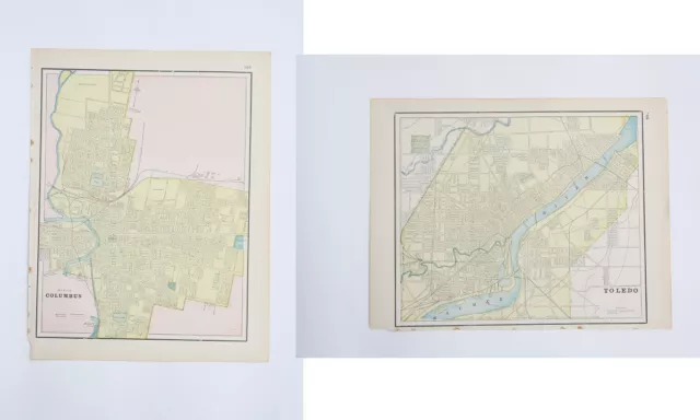 Chicago & Detriot - Rare Vintage Original 1893 Antique World Atlas City Maps