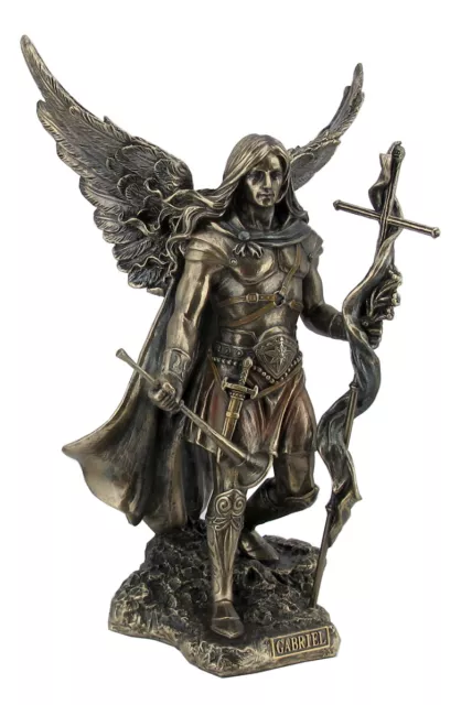 Cold Caste Bronze Archangel Saint Gabriel With Cross And Trumpet Statue Décor