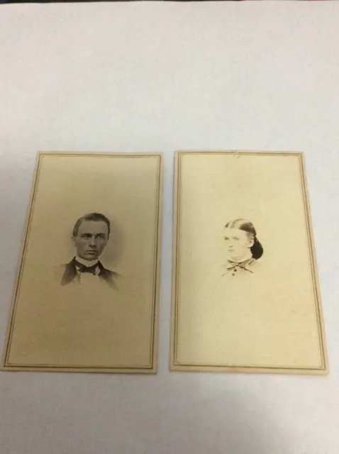 (2) ANTIQUE CDV Civil War Era Photos of Man & Woman w/ Tax Stamps - 1860’s