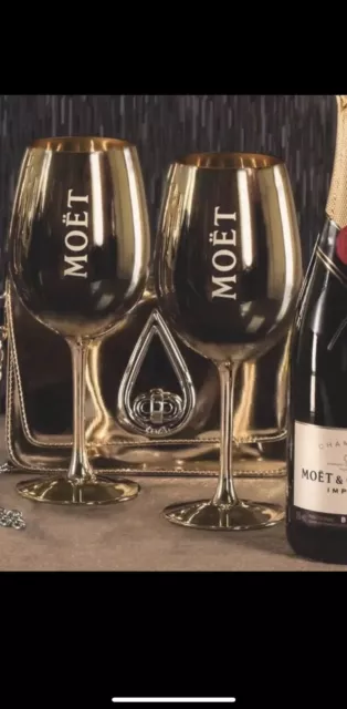 MOET Moët & CHANDON ICE GOLDEN GLASS GOBLETS CHAMPAGNE FLUTES  x 2