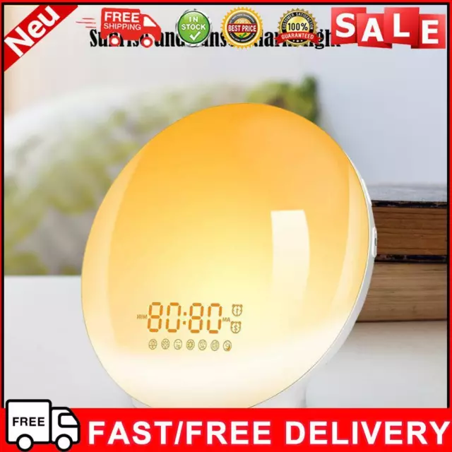 Smart Wake Up Digital Clock 7 Colors Sunrise Sunset FM Radio Table Lights