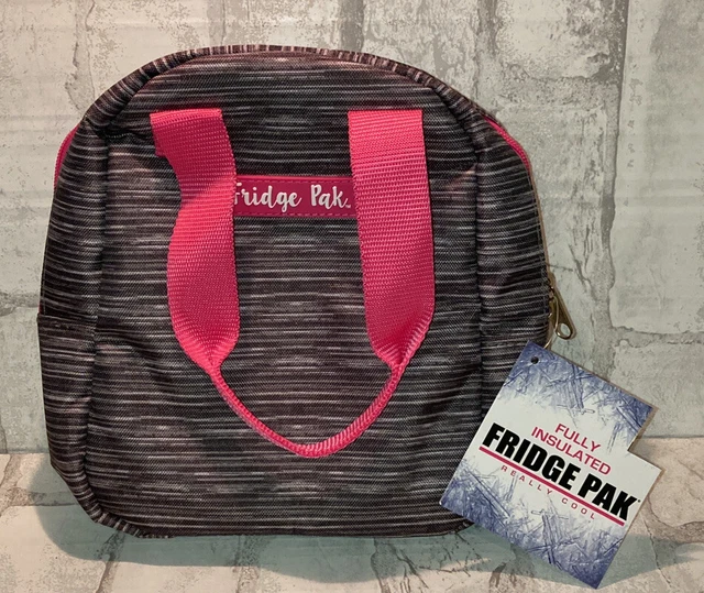 Bolsa de almuerzo aislada personal FRIDGE PAK a rayas gris carbón colores rosa neón
