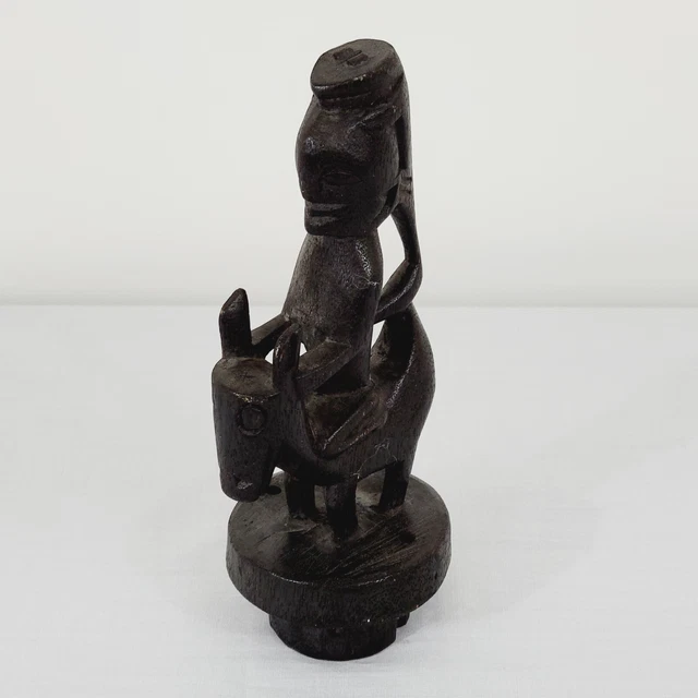 Antique African Tribal Wood Sculpture Carving Horse Donkey Man Tribe Art