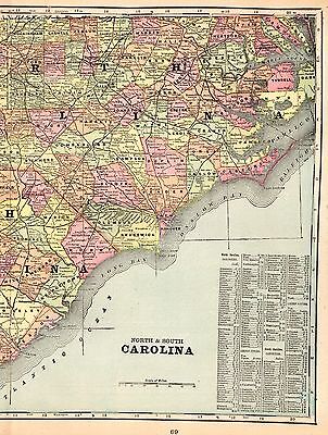 1900 Antique SOUTH CAROLINA State Map NORTH CAROLINA State Map 3895