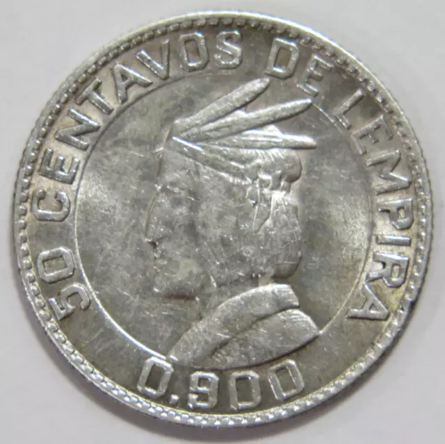 Honduras 1937 50 Centavos De Lempira Pyramid Coat Of Arms Silver World Coin🌈⭐🌈