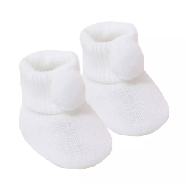 Newborn Baby Boy Girl Pom Pom Booties Soft Knitted Cute booties White NB-3Months