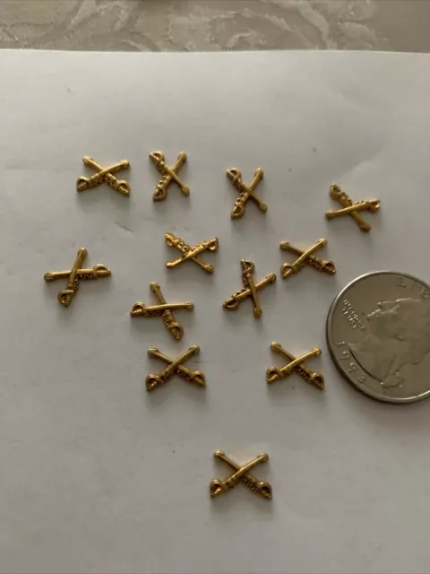 12 Vintage Gold Over Brass Army  Cavalry Emblems