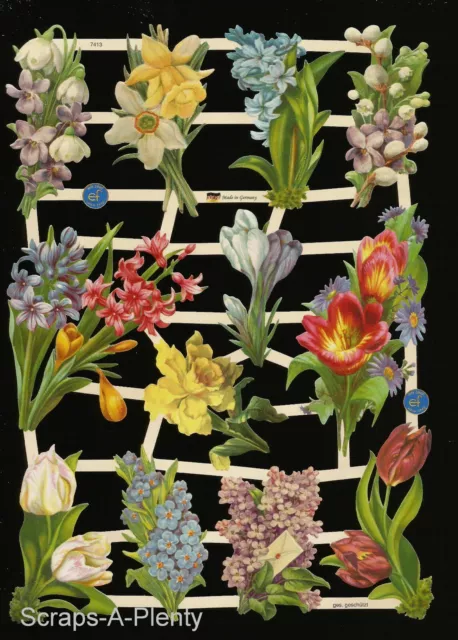 German Embossed Victorian Style Scrap Die Cut - Precious Spring Flowers EF7413