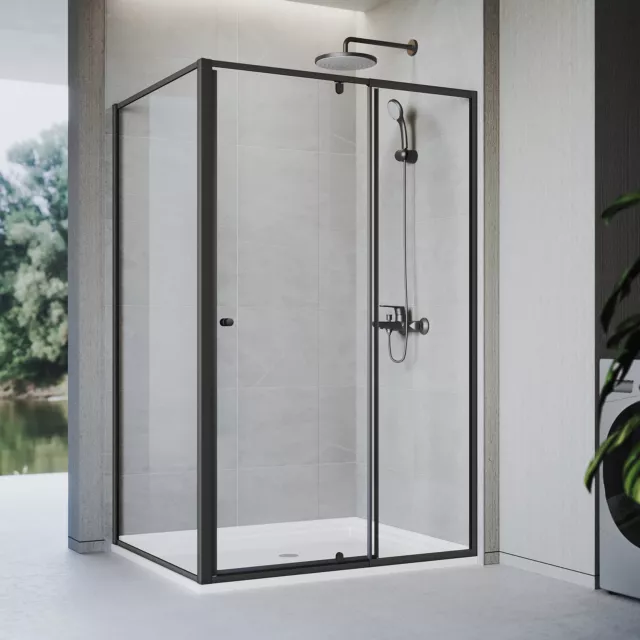 Black Shower Screen Semi-Frameless Pivot Door Enclosure 900/1000/1100/1200mm