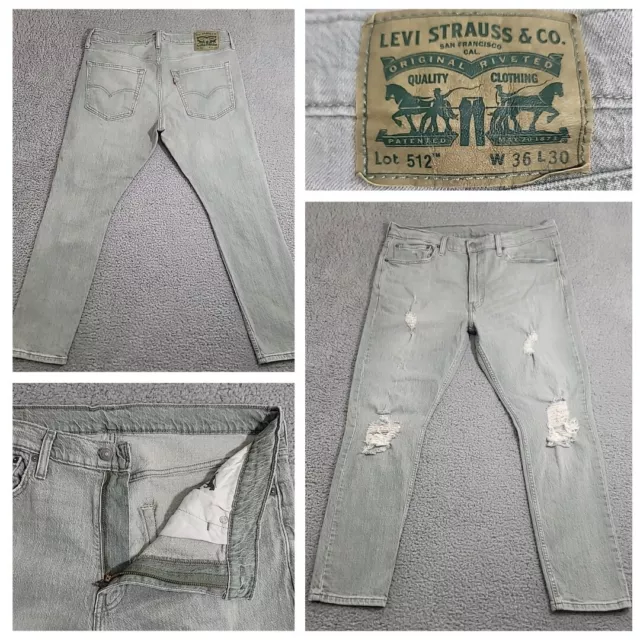 Levi's LOT 512 Jeans Men's 36x30 Distressed Gray Slim Taper Stretch Denim Pants