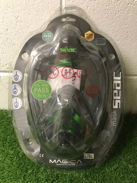 Brand new SEAC UNICA Full Snorkel Face diving Mask L/XL - Black and Lime