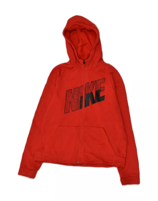 NIKE Girls Dri Fit Graphic Zip Hoodie Sweater 15-16 Years XL Red Cotton AH13