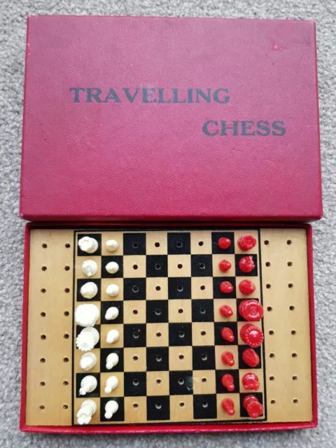 Vintage Small Wooden Travel Chess Set With Drawer 15.5cm X -  UK