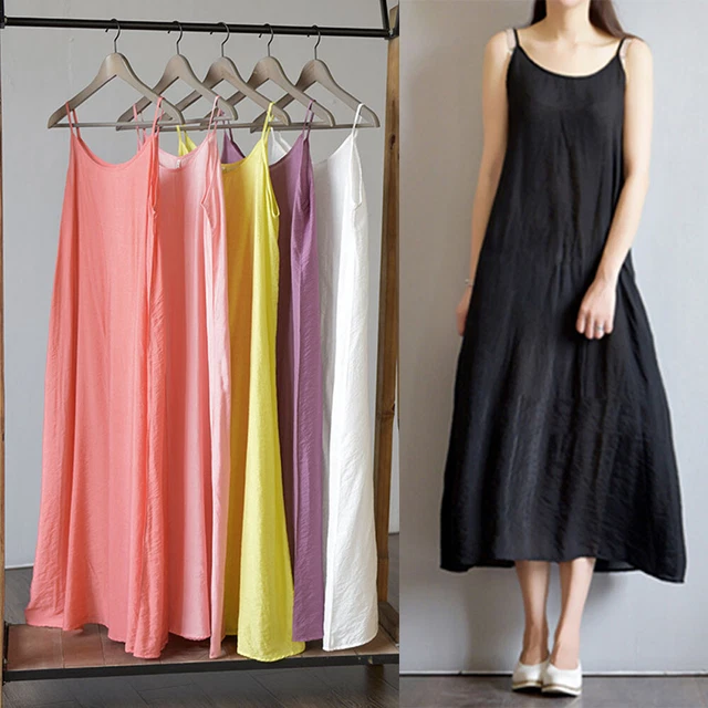 WOMEN COTTON SILK Camisole Full Slips Dresses Loose Under Slip Dress Petticoat 21.99 PicClick