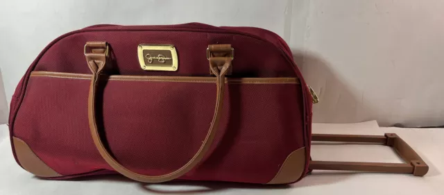 Jessica Simpson Maroon Lightweight Rolling Duffle Bag Travel Luggage Overnight