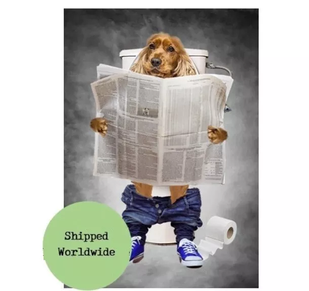 Golden Cocker Spaniel On Toilet Print Funny Bathroom Wall Art Dog Picture Gift