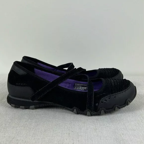 Skechers Mary Jane Sneakers Shoes Womens Size 8 Black Faux Suede Relaxed Fit
