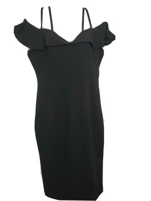 Haute Monde Dress Cold Shoulder Stretch Bodycon Straps Gold Zippers Women's sz L