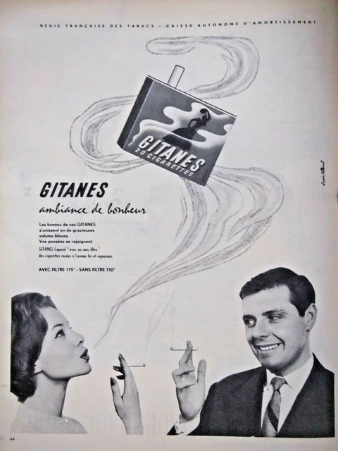 Publicité 1958 Cigarettes Gitanes Ambiance De Bonheur Avec Filtre Ou Sans -Tabac