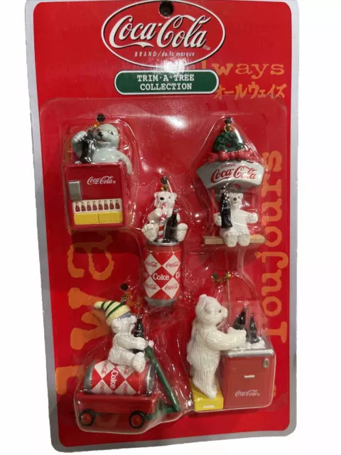 NIB Vintage Coca-Cola Trim A Tree Collection Set Of 5 Mini Polar Bear Ornaments