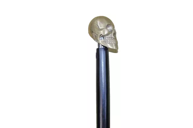 Holz Gehstock Spazierstock  96cm Edelholz Messing  Skull  Totenkopf Memento Mori