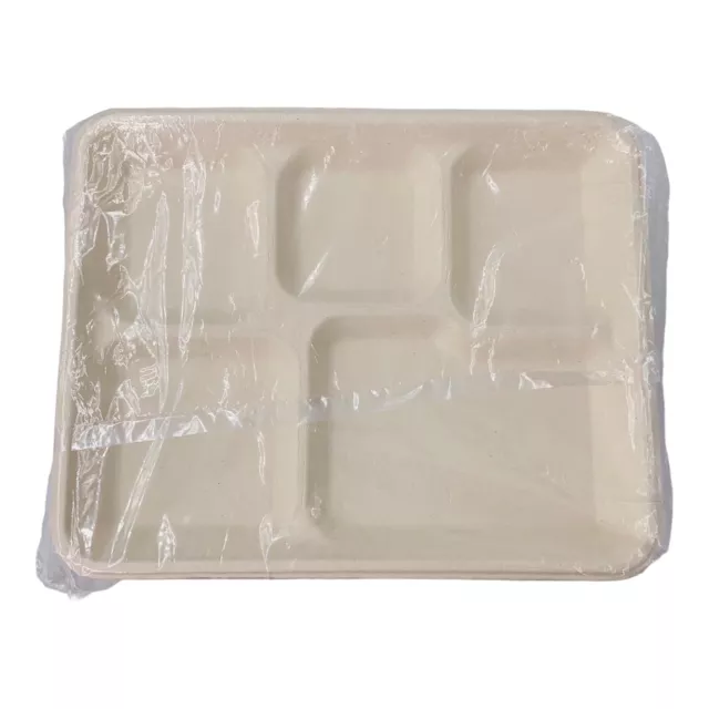 400 Count Compostable Plant Fiber 5 Compartment School Food Tray 10.5x8.5x1