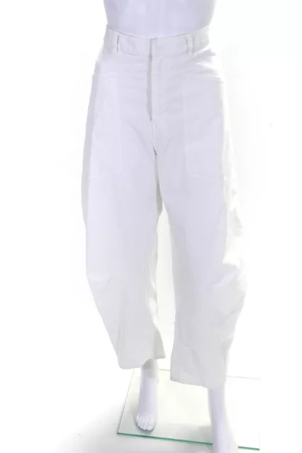 Nili Lotan Womens Mid Rise Wide Straight Leg Crop Twill Pants White Size 8