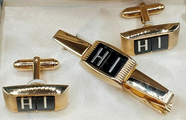 Cufflinks 1960's Retro Anson Gold Plate Cufflinks and Tie Clip in Box Vintage
