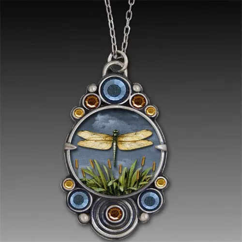 1Strand Blue Brown Enamel Crystal Dragonfly Pendant Necklace fsEH1149