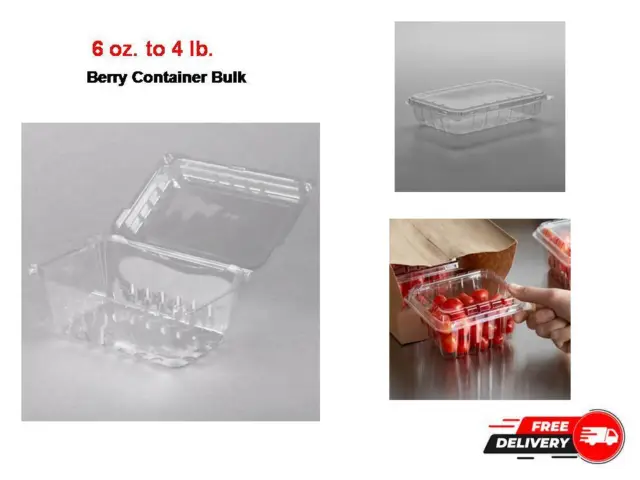 Clear Square Vented Clamshell Produce Berry Container Bulk SIZES 6 oz. 552/Case