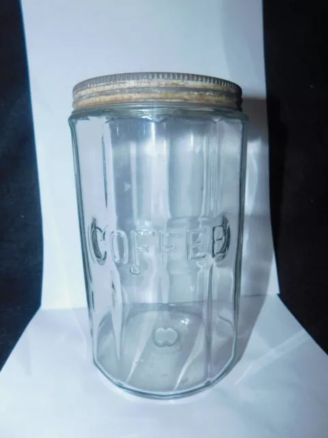COFFEE HOOSIER CABINET GLASS JAR with tin lid