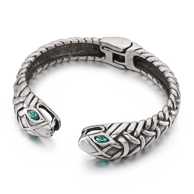 Nuevo Brazalete Personalizado Doble Serpiente Abierto Acero Titanio Para Hombre