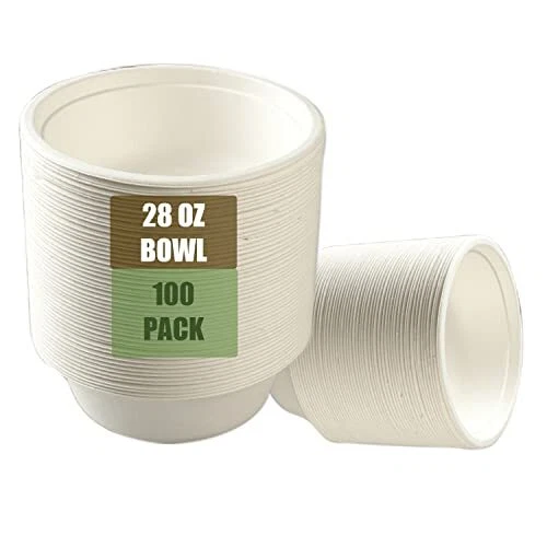 100 Pack 28OZ Paper Bowls, Disposable Compostable Bowls Bulk, Eco-friendly