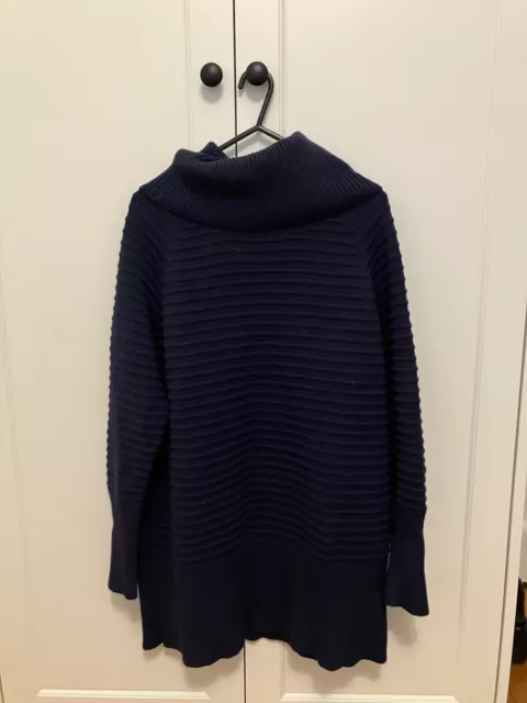 Alpha 60 navy blue oversized ribbed roll neck merino wool jumper. Size S