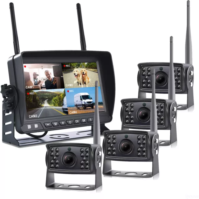 Digital Wireless 7'' Quad DVR Monitor 4x 1080P Backup Camera Truck Trailer Semi
