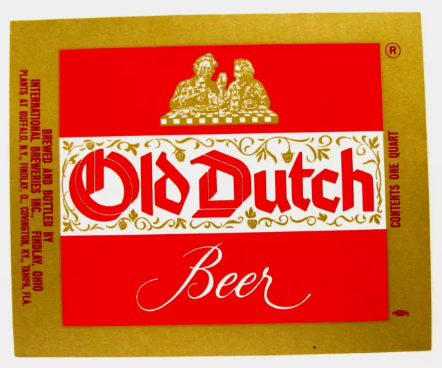 International Breweries OLD DUTCH BEER beer label Findlay OH 32oz