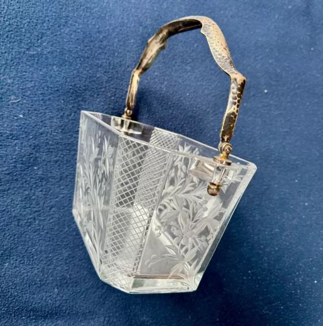 ANTIQUE CUT GLASS Rectangular Centerpiece Basket Bowl with Silver ...