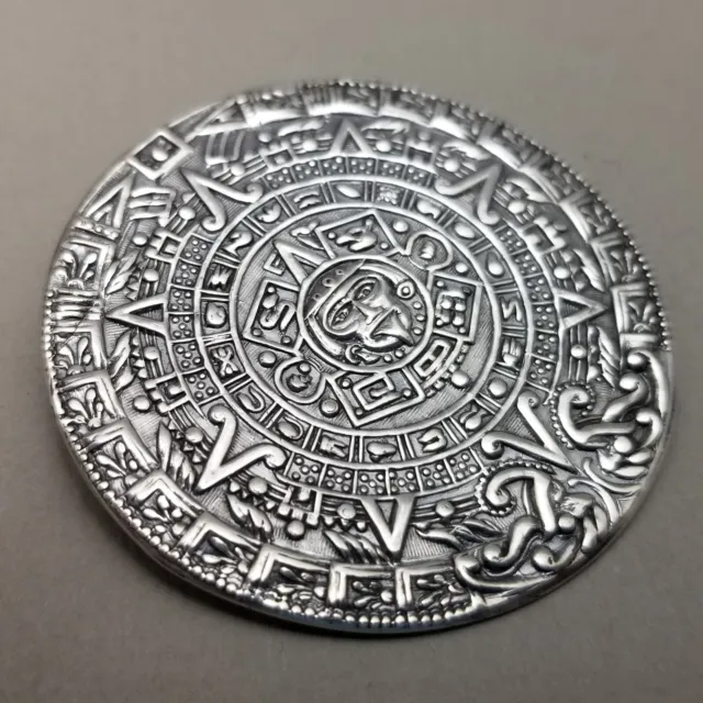 Vintage Mexican Solid Sterling Silver Aztec Mayan Brooch / Pendant 925 - 18.5g