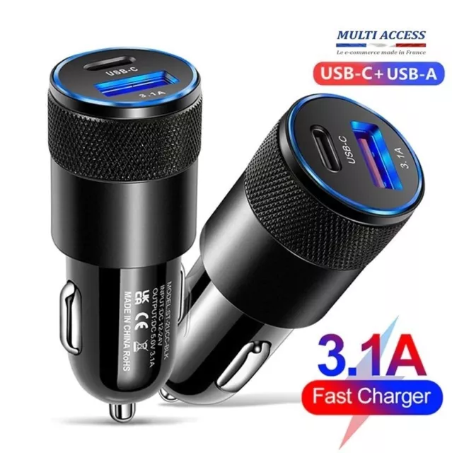 Chargeur allume cigare Voiture Rapide USB Type C IPhone Huawei Xiaomi Universel