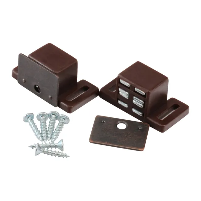 Rok Hardware Heavy Duty High Magnetic Cabinet Door Catch Latch, Brown, 2 Pack