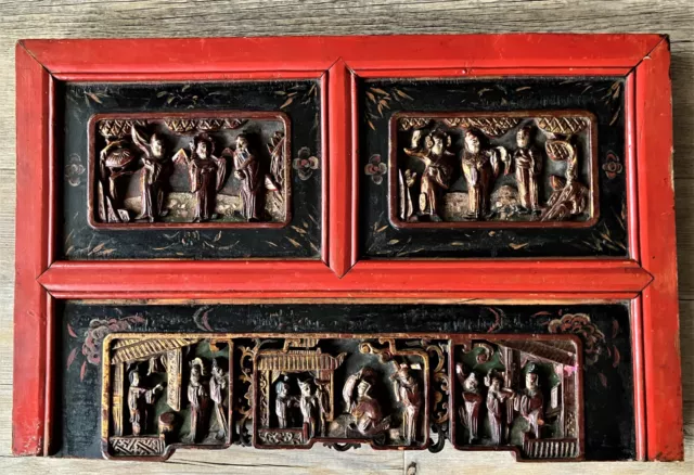 antike chinesische Holzschnitzerei, Qing Dynastie, 50 cm x 32 cm