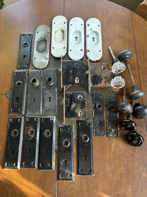 Antique Door Mortise Locks Knobs & Plates Lot Circa 1900