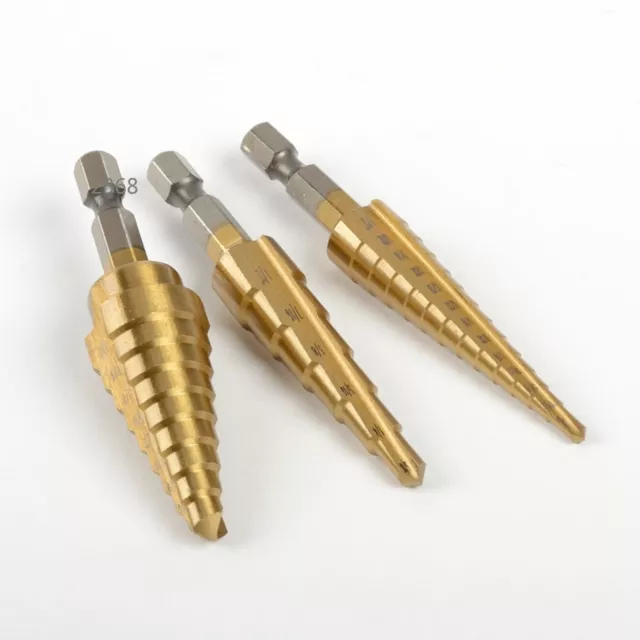 3 Step Drill Bit Set Unibit Titanium HSS M2 28 Sizes Industrial Reamer 1/8-3/16