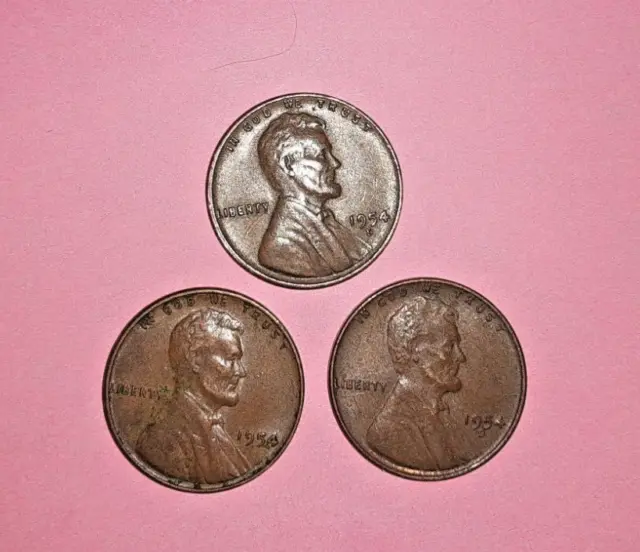 1954S, 1954D & 1954P  Lincoln Wheat Pennies