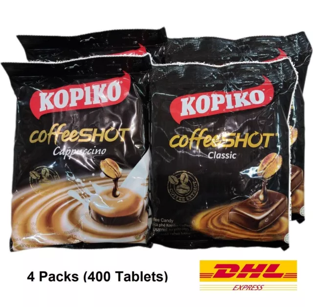 4 x Kopiko Coffee Shot Coffee Candy Classic Cappuccino Flavor 100 Tabs 300g