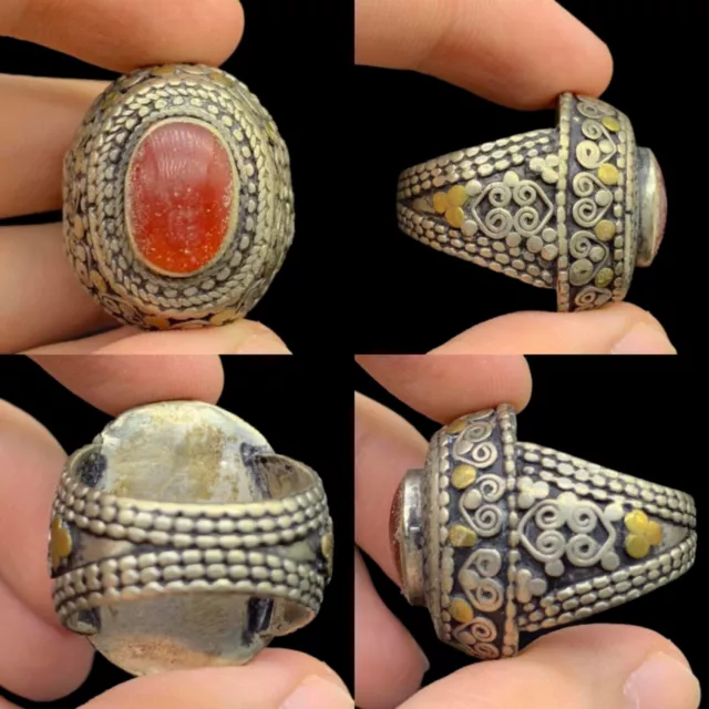 Superb Ancient Roman Silver Ring With Carnelian 8.5 Us