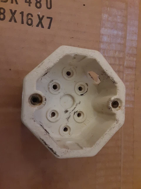 Vintage P.P. Inc Porcelain Ceramic Electrical Box 3 5/8" by 3 5/8" Eight Sided