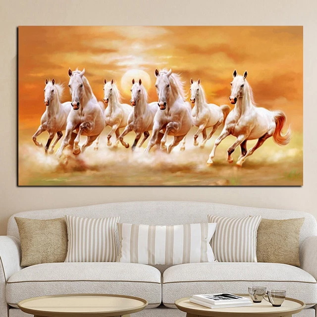 Mesita de noche pintura lienzo caballo carreras sin enmarcar decoración hogar salón