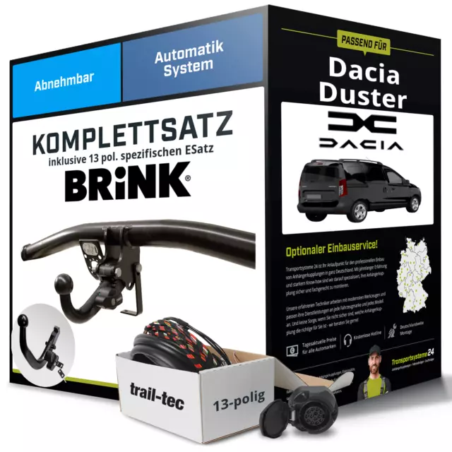 Für DACIA Duster I Phase 1 HS_ Anhängerkupplung abnehmbar +eSatz 13pol 10- Kit