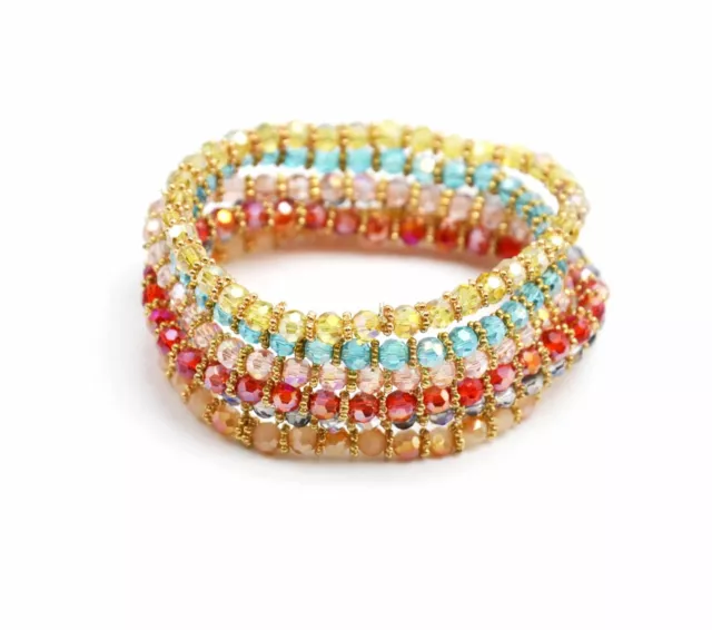 BC973E - Lot de 6 Bracelets Pierres Perles Brillantes Elastique Style Orienta...